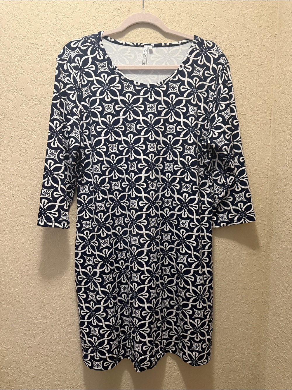 Lulu-B Navy and White Floral Geometric Shift Dress